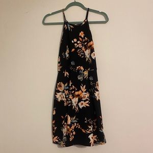 Navy blue dress with flowers.  Stretchy material.